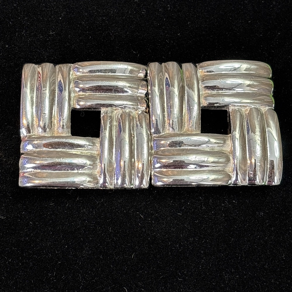 Vintage‎ Dottie Smith Silver Tone Belt Buckle Geometric Squares Designer 1980s